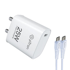 pTron 25W Type C Mobile Charger Superfast Charging Compatible for Samsung S20 FE/S20+/S21/S21+/S21 FE/S21 Ultra/S22/S23/M14 5G/M15/M32/M33 5G/M34/A05/A15/A35/PPS PD - Volta FC19 with 1m Cable (White)