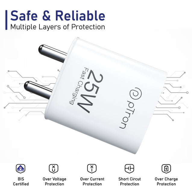 pTron 25W Type C Mobile Charger Superfast Charging Compatible for Samsung S20 FE/S20+/S21/S21+/S21 FE/S21 Ultra/S22/S23/M14 5G/M15/M32/M33 5G/M34/A05/A15/A35/PPS PD - Volta FC19 with 1m Cable (White)