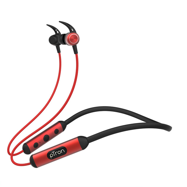 pTron Tangent Plus v2 In Ear Wireless Earphones with Mic, 18 Hrs Music with Mega Bass, Bluetooth 5.0 Neckband, Lightweight, Voice Assistant, Type-C Fast Charging, IPX4 Water Resistant (Jet Black & Red)