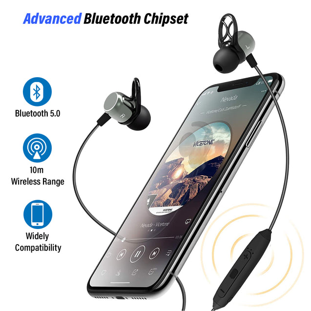pTron Avento Plus In-Ear Wireless Headphones with Mic, 10mm Drivers, Immersive Sound, Handsfree Calls, Snug-fit Design, BT5.0, Magnetic Earbuds & In-line Controls & IPX4 Water Resistant (Black)