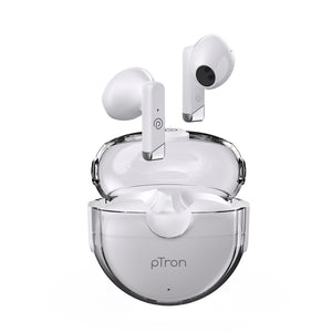 pTron Bassbuds Fute TWS Earbuds with Mic, Bluetooth V5.1 Wireless Headphones, 13mm Driver, 25Hrs Playtime, Snug-Fit In-Ear Buds, Touch Control, Voice Assistant & Type C Fast Charging (Pearl White)