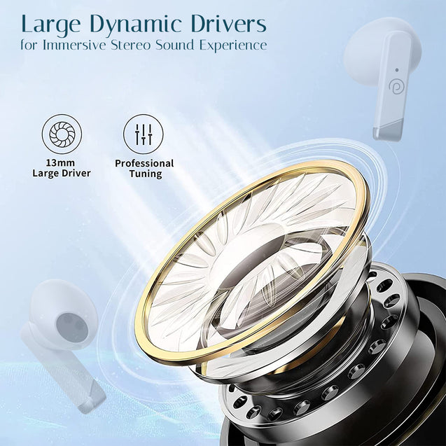 pTron Bassbuds Fute TWS Earbuds with Mic, Bluetooth V5.1 Wireless Headphones, 13mm Driver, 25Hrs Playtime, Snug-Fit In-Ear Buds, Touch Control, Voice Assistant & Type C Fast Charging (Pearl White)