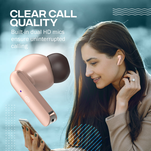 pTron Bassbuds Duo In-Ear Wireless Earbuds, Immersive Sound, 32Hrs Playtime, Clear Calls TWS Earbuds, Bluetooth V5.1 Headphones, Type-C Fast Charging, Voice Assistant & IPX4 Water Resistant (Light Brown)