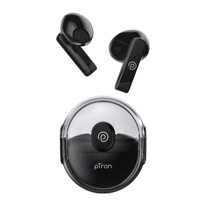 pTron Bassbuds Fute TWS Earbuds with Mic, Bluetooth V5.1 Wireless Headphones, 13mm Driver, 25Hrs Playtime, Snug-Fit In-Ear Buds, Touch Control, Voice Assistant & Type C Fast Charging (Pearl Black)