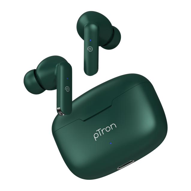 pTron Bassbuds Duo in-Ear Wireless Earbuds, Immersive Sound, 32H Playtime, Clear Calls TWS Earbuds, Bluetooth V5.1 Headphone, Type-C Fast Charging, Voice Assistant & IPX4 Water Resistant (Green)