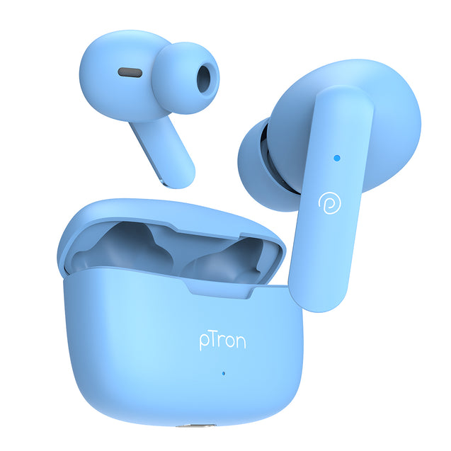 pTron Bassbuds Duo In-Ear Wireless Earbuds, Immersive Sound, 32Hrs Playtime, Clear Calls TWS Earbuds, Bluetooth V5.1 Headphones, Type-C Fast Charging, Voice Assistant & IPX4 Water Resistant(Matt Blue)