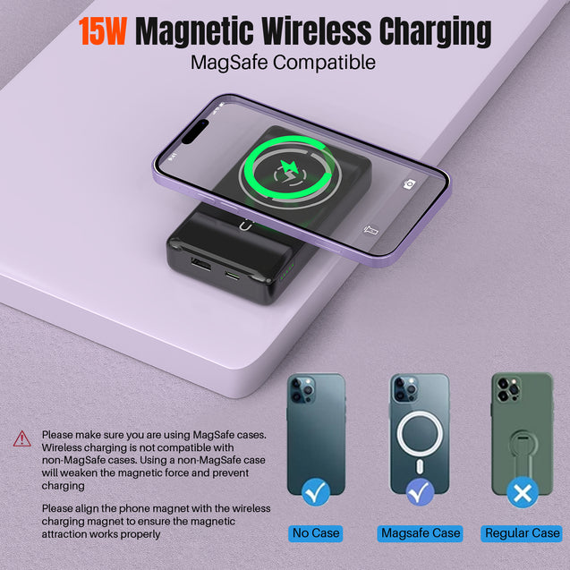 pTron Dynamo Arc 10000mAh 22.5W USB Fast Charging Power Bank, 15W MagSafe Wireless Charging, 20W PD/Type C Fast Charging, 3 Outputs/1 Input, Multiple Layers Of Protection & BIS Certified (Black)