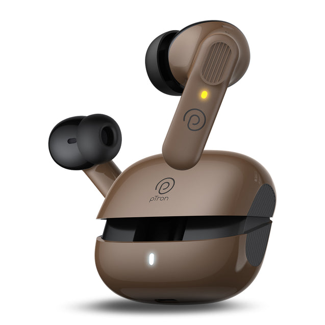 pTron Zenbuds 1 V2 ANC Bluetooth in Ear Earbuds 32Db Quietsound Tech,13Mm Hyperdrivers with 4D Panaromic Audio,4 Quadpro ANC Mics,40Ms Low Latency Game/Music Modes,Bluetooth V5.3 (Brown)