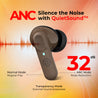 pTron Zenbuds 1 V2 ANC Bluetooth in Ear Earbuds 32Db Quietsound Tech,13Mm Hyperdrivers with 4D Panaromic Audio,4 Quadpro ANC Mics,40Ms Low Latency Game/Music Modes,Bluetooth V5.3 (Brown)