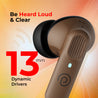 pTron Zenbuds 1 V2 ANC Bluetooth in Ear Earbuds 32Db Quietsound Tech,13Mm Hyperdrivers with 4D Panaromic Audio,4 Quadpro ANC Mics,40Ms Low Latency Game/Music Modes,Bluetooth V5.3 (Brown)