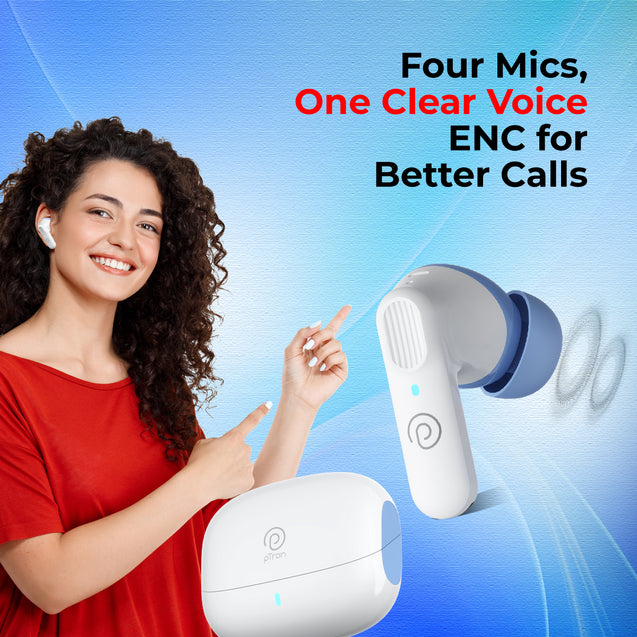 pTron Zenbuds 1 V2 ANC Bluetooth in Ear Earbuds 32Db Quietsound Tech,13Mm Hyperdrivers with 4D Panaromic Audio,4 Quadpro ANC Mics,40Ms Low Latency Game/Music Modes,Bluetooth V5.3 (White)
