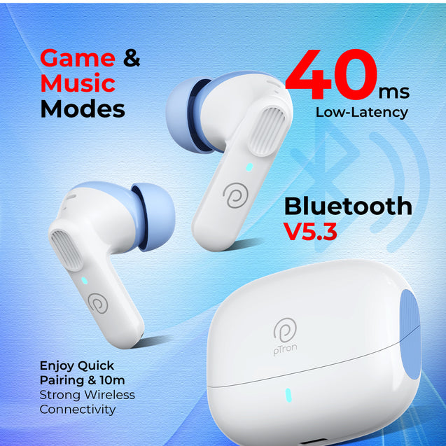 pTron Zenbuds 1 V2 ANC Bluetooth in Ear Earbuds 32Db Quietsound Tech,13Mm Hyperdrivers with 4D Panaromic Audio,4 Quadpro ANC Mics,40Ms Low Latency Game/Music Modes,Bluetooth V5.3 (White)