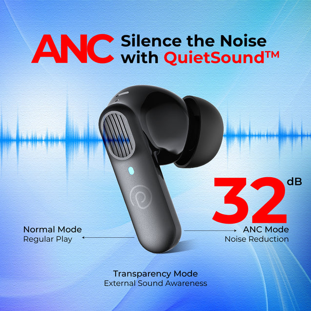 pTron Zenbuds 1 V2 ANC Bluetooth in Ear Earbuds 32Db Quietsound Tech,13Mm Hyperdrivers with 4D Panaromic Audio,4 Quadpro ANC Mics,40Ms Low Latency Game/Music Modes,Bluetooth V5.3 (Black)