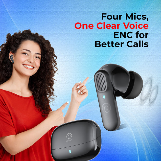 pTron Zenbuds 1 V2 ANC Bluetooth in Ear Earbuds 32Db Quietsound Tech,13Mm Hyperdrivers with 4D Panaromic Audio,4 Quadpro ANC Mics,40Ms Low Latency Game/Music Modes,Bluetooth V5.3 (Black)