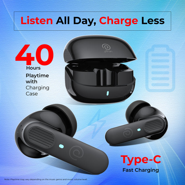 pTron Zenbuds 1 V2 ANC Bluetooth in Ear Earbuds 32Db Quietsound Tech,13Mm Hyperdrivers with 4D Panaromic Audio,4 Quadpro ANC Mics,40Ms Low Latency Game/Music Modes,Bluetooth V5.3 (Black)