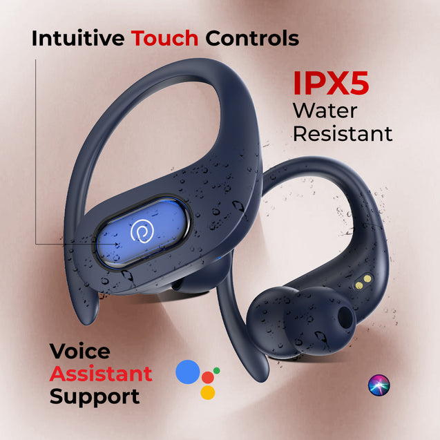 pTron Bassbuds Sports In-Ear TWS Earbuds with Ultra HD Mic, 13mm HyperDrive Transducers with Bass Emitters, 45H Playtime, 45ms HyperLow-Latency, BTV5.3 Wireless Headphones, Type-C Charging & IPX5 (Black)