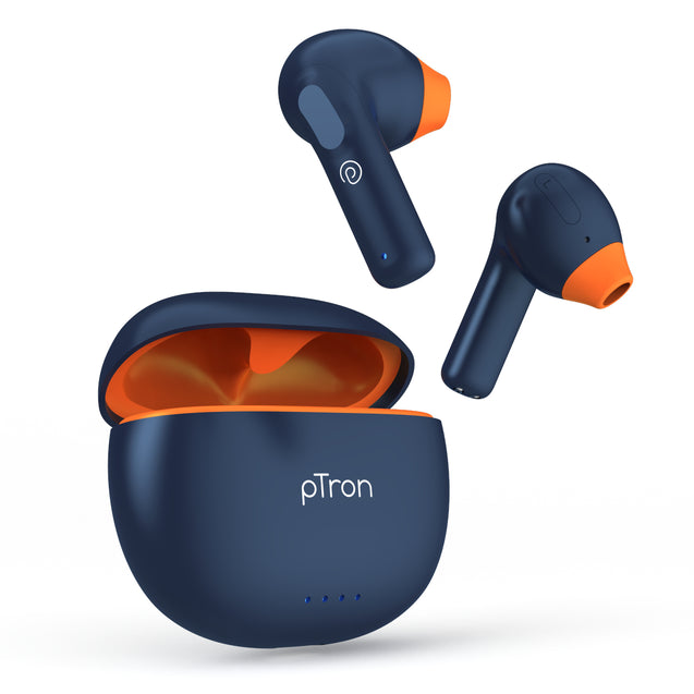 pTron Bassbuds NX in Ear TWS Earbuds, TruTalk AI-ENC Calls, 32Hrs Playtime, 13mm Drivers, Bluetooth 5.3 Wireless Headphone, Voice Assistant, Type-C Fast Charging & IPX5 Water Resistant (Bold Blue)