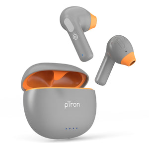 pTron Bassbuds NX in Ear TWS Earbuds, TruTalk AI-ENC Calls, 32Hrs Playtime, 13mm Drivers, Bluetooth 5.3 Wireless Headphone, Voice Assistant, Type-C Fast Charging & IPX5 Water Resistant (Cool Gray)