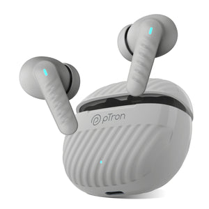 pTron Bassbuds Bliss Quad Mic In-Ear TWS Earbuds with TruTalk ENC Calls, 40H Playtime, 50ms Game/Music Modes, BT5.3 Headphones, Type C Fast Charging & IPX5 Water Resistant (Grey)