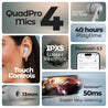 pTron Bassbuds Bliss Quad Mic In-Ear TWS Earbuds with TruTalk ENC Calls, 40H Playtime, 50ms Game/Music Modes, BT5.3 Headphones, Type C Fast Charging & IPX5 Water Resistant (Grey)