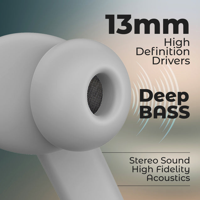 pTron Bassbuds Bliss Quad Mic In-Ear TWS Earbuds with TruTalk ENC Calls, 40H Playtime, 50ms Game/Music Modes, BT5.3 Headphones, Type C Fast Charging & IPX5 Water Resistant (Grey)