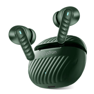 pTron Bassbuds Bliss Quad Mic In-Ear TWS Earbuds with TruTalk ENC Calls, 40H Playtime, 50ms Game/Music Modes, BT5.3 Headphones, Type C Fast Charging & IPX5 Water Resistant (Green)