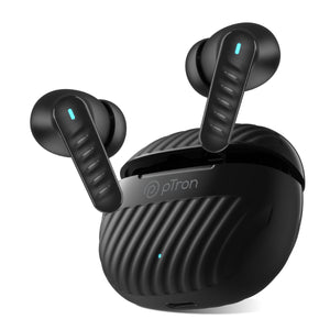 pTron Bassbuds Bliss Quad Mic In-Ear TWS Earbuds with TruTalk ENC Calls, 40H Playtime, 50ms Game/Music Modes, BT5.3 Headphones, Type C Fast Charging & IPX5 Water Resistant (Black)
