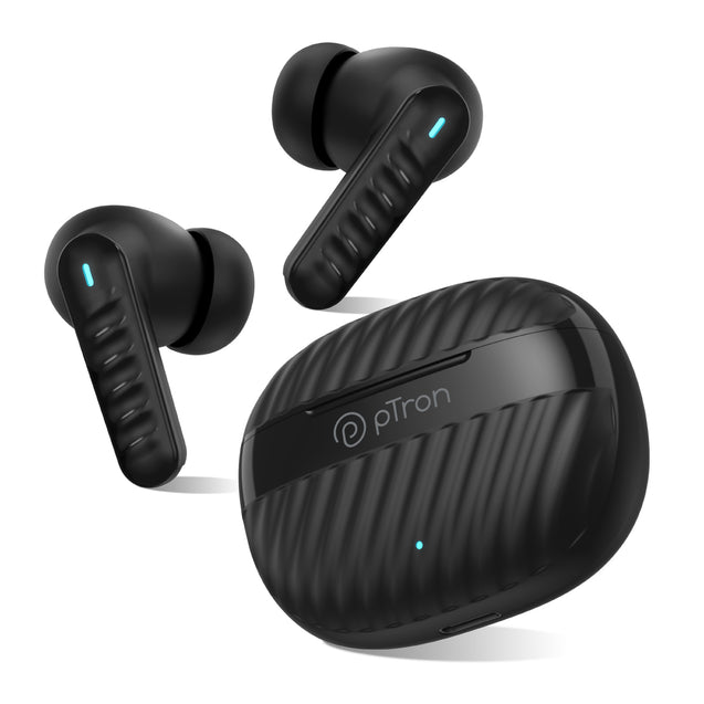 pTron Bassbuds Bliss Quad Mic In-Ear TWS Earbuds with TruTalk ENC Calls, 40H Playtime, 50ms Game/Music Modes, BT5.3 Headphones, Type C Fast Charging & IPX5 Water Resistant (Black)