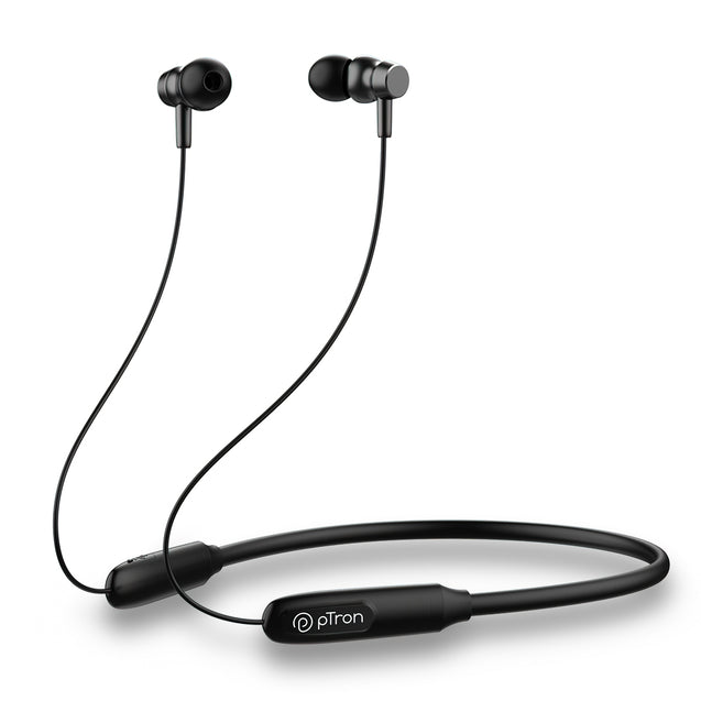 pTron Tangent Flex Bluetooth 5.3 Wireless In Ear Headphone with Mic, 38H Playtime, 13mm Driver, Dual Device Pairing Wireless Neckband, Type-C Charge, Magnetic Buds & IPX5 Water Resistant (Matt Black)