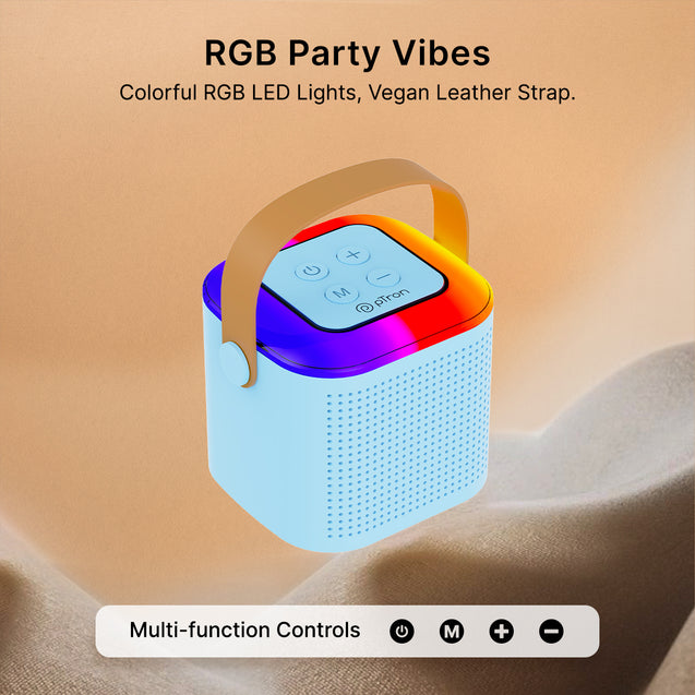 pTron Fusion Tunes 10W Mini Bluetooth Speaker with Wireless Karaoke Mic, 8Hrs Playtime, Vivid RGB Lights, Voice Effects, Multi-Play Modes BT5.1/TF Card & Type-C Charging Port (Blue)