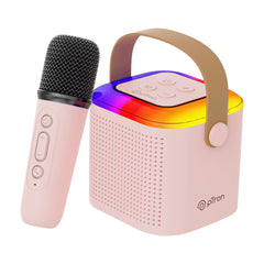 pTron Fusion Tunes 10W Mini Bluetooth Speaker with Wireless Karaoke Mic, 8Hrs Playtime, Vivid RGB Lights, Voice Effects, Multi-Play Modes BT5.1/TF Card & Type-C Charging Port (Light Pink)