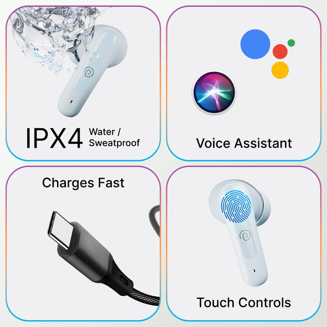 pTron Bassbuds Astra In-Ear TWS Earbuds with Stereo Sound, 34Hrs Playtime, Stereo Calls, Bluetooth V5.3 Headphones with Quick Pairing, Touch Control, Voice Assistant, Type C Charging & IPX4 (Grey)
