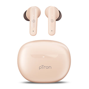 pTron Bassbuds Joy In-Ear TWS Earbuds with Stereo Sound, 34Hrs Playtime, Stereo Calls, Bluetooth V5.3 Headphone with Quick Pairing, Touch Control, Voice Assist, Type C Charging & IPX4 (Brown)