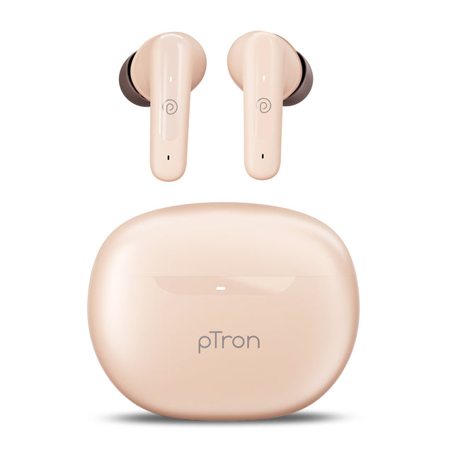 pTron Bassbuds Joy In-Ear TWS Earbuds with Stereo Sound, 34Hrs Playtime, Stereo Calls, Bluetooth V5.3 Headphone with Quick Pairing, Touch Control, Voice Assist, Type C Charging & IPX4 (Brown)