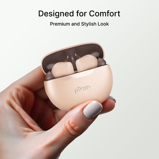 pTron Bassbuds Joy In-Ear TWS Earbuds with Stereo Sound, 34Hrs Playtime, Stereo Calls, Bluetooth V5.3 Headphone with Quick Pairing, Touch Control, Voice Assist, Type C Charging & IPX4 (Brown)