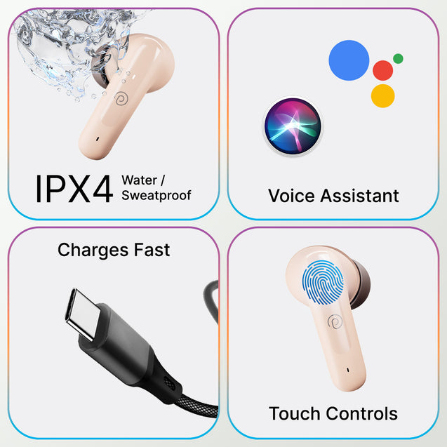 pTron Bassbuds Joy In-Ear TWS Earbuds with Stereo Sound, 34Hrs Playtime, Stereo Calls, Bluetooth V5.3 Headphone with Quick Pairing, Touch Control, Voice Assist, Type C Charging & IPX4 (Brown)