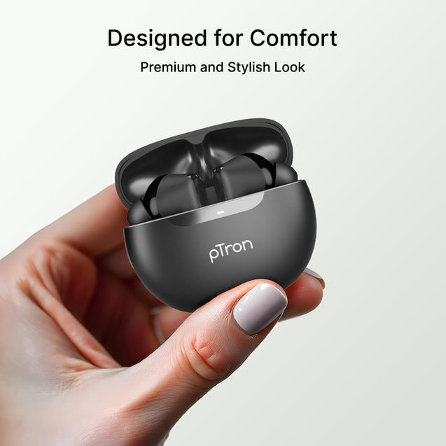 pTron Bassbuds Joy In-Ear TWS Earbuds with Stereo Sound, 34Hrs Playtime, Stereo Calls, Bluetooth V5.3 Headphone with Quick Pairing, Touch Control, Voice Assist, Type C Charging & IPX4 (Black)