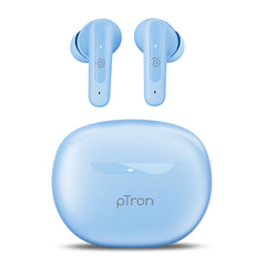 pTron Bassbuds Astra In-Ear TWS Earbuds with Stereo Sound, 34Hrs Playtime, Stereo Calls, Bluetooth V5.3 Headphone with Quick Pairing, Touch Control, Voice Assist, Type C Charging & IPX4 (Light Blue)