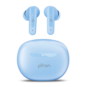 pTron Bassbuds Astra In-Ear TWS Earbuds with Stereo Sound, 34Hrs Playtime, Stereo Calls, Bluetooth V5.3 Headphone with Quick Pairing, Touch Control, Voice Assist, Type C Charging & IPX4 (Light Blue)