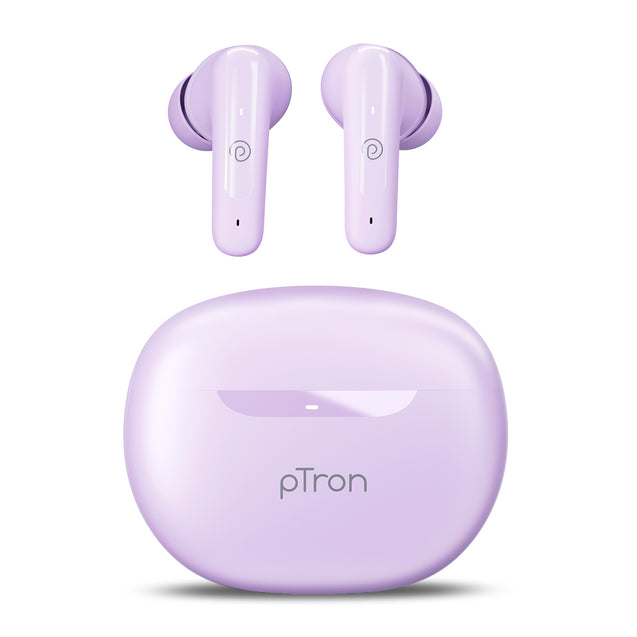 pTron Bassbuds Astra In-Ear TWS Earbuds with Stereo Sound, 34Hrs Playtime, Stereo Calls, Bluetooth V5.3 Headphones with Quick Pairing, Touch Control, Voice Assistant, Type C Charging & IPX4 (Lilac)
