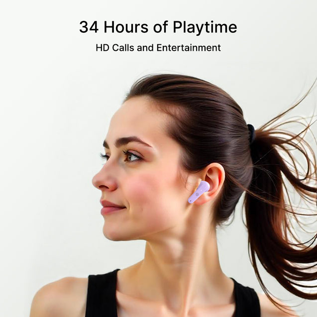 pTron Bassbuds Astra In-Ear TWS Earbuds with Stereo Sound, 34Hrs Playtime, Stereo Calls, Bluetooth V5.3 Headphones with Quick Pairing, Touch Control, Voice Assistant, Type C Charging & IPX4 (Lilac)