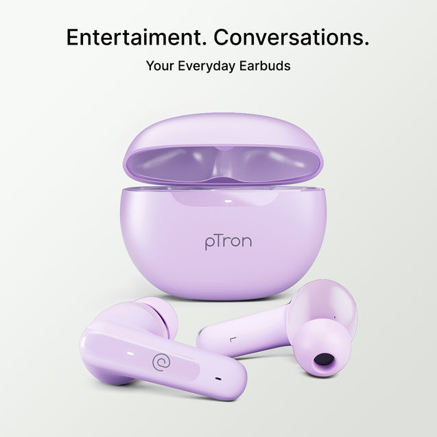 pTron Basspods Mojo in-Ear TWS Earbuds with Stereo Sound, 34Hrs Playtime, Stereo Calls, Bluetooth V5.3 Headphones with Quick Pairing, Touch Control, Voice Assistant, Type C Charging & IPX4 (Lilac)