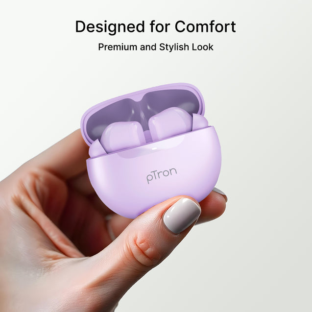 pTron Basspods Mojo in-Ear TWS Earbuds with Stereo Sound, 34Hrs Playtime, Stereo Calls, Bluetooth V5.3 Headphones with Quick Pairing, Touch Control, Voice Assistant, Type C Charging & IPX4 (Lilac)