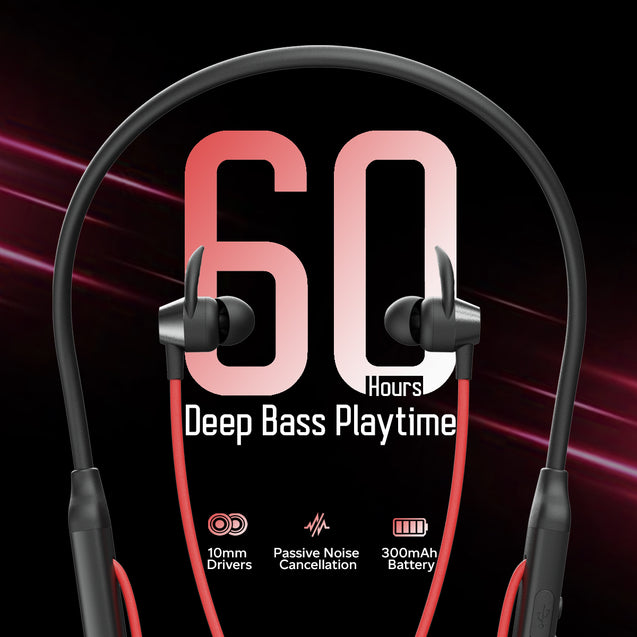 pTron Tangent Sports In-Ear Wireless Neckband with 60Hrs Playtime, AI-ENC Calls, 40ms Game Mode, HD Mic, BT5.2 Headphone, Deep Bass, Dual Device Pairing, Type-C Charge & Voice Assist (Jet Black & Red)