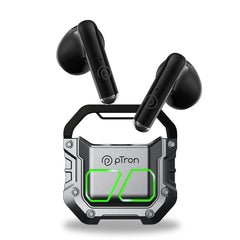 pTron Bassbuds Xtreme in-Ear TWS Earbuds with HD mic, 32Hrs Playtime, Bluetooth V5.3 Wireless Headphones, 13mm Dynamic Driver, Stereo Calls, Deep Bass, IPX4 & Type-C Fast Charging (Grey & Black)
