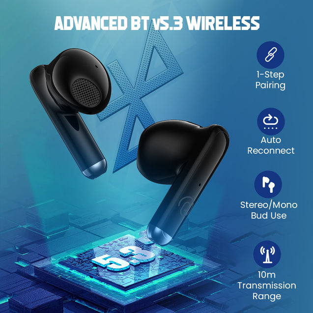 pTron Bassbuds Xtreme in-Ear TWS Earbuds with HD mic, 32Hrs Playtime, Bluetooth V5.3 Wireless Headphones, 13mm Dynamic Driver, Stereo Calls, Deep Bass, IPX4 & Type-C Fast Charging (Grey & Black)