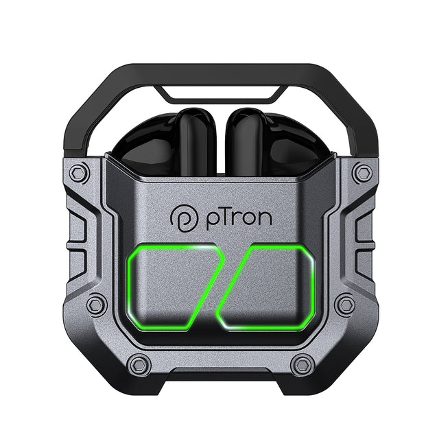 pTron Bassbuds Xtreme in-Ear TWS Earbuds with HD mic, 32Hrs Playtime, Bluetooth V5.3 Wireless Headphones, 13mm Dynamic Driver, Stereo Calls, Deep Bass, IPX4 & Type-C Fast Charging (Grey & Black)