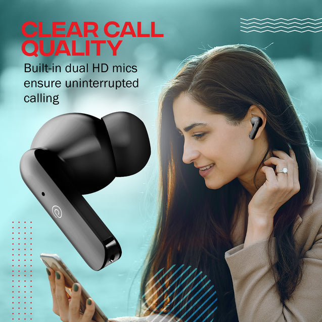pTron Bassbuds Joy in-Ear Wireless Earbuds, Immersive Sound, 32Hrs Playtime, Clear Calls TWS Earbuds, Bluetooth V5.1 Headphone, Type-C Fast Charging, Voice Assist & IPX4 Water Resistant (Black Matt)