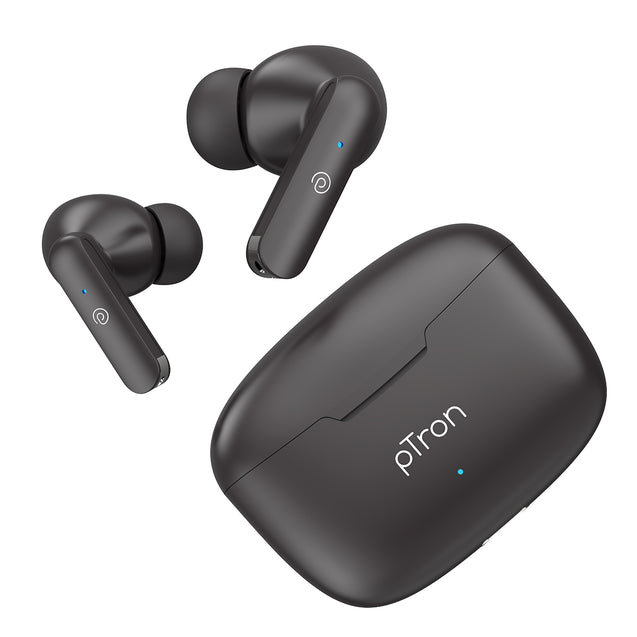pTron Bassbuds Joy in-Ear Wireless Earbuds, Immersive Sound, 32Hrs Playtime, Clear Calls TWS Earbuds, Bluetooth V5.1 Headphone, Type-C Fast Charging, Voice Assist & IPX4 Water Resistant (Black Matt)