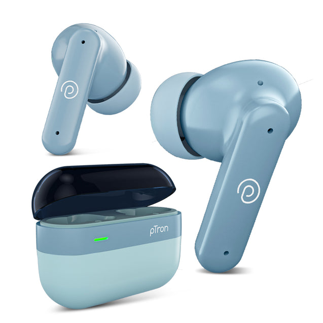 pTron Zenbuds 1 ANC TWS Earbuds with 28dB Active Noise Cancellation TWS, Quad Mic TruTalk ENC Calls, 60Hrs Playtime, 45ms Game/Movie Mode & in-Ear Bluetooth 5.3 Wireless Headphones (Sky Blue)